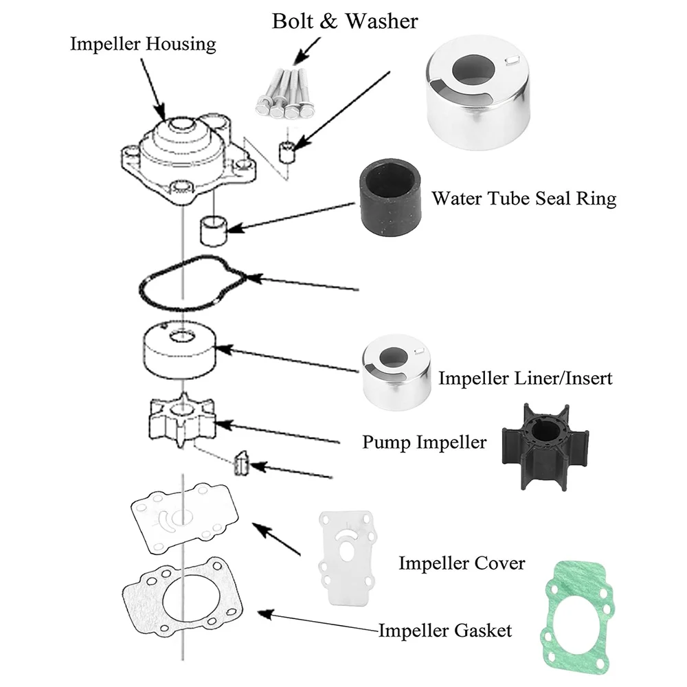 682-W0078-00 682-W0078-01 682-W0078-A1 18-3148 18-3411 Water Pump Repair Kit with Housing for Yamaha 9.9HP 15HP Boat Motor