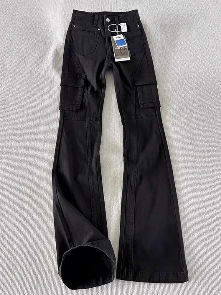 

Cleanfit American Retro Straight Leg Workwear Pants Men's Multi ket Knife Flared Jeans Trendy Slimming Denim Casual Trousers