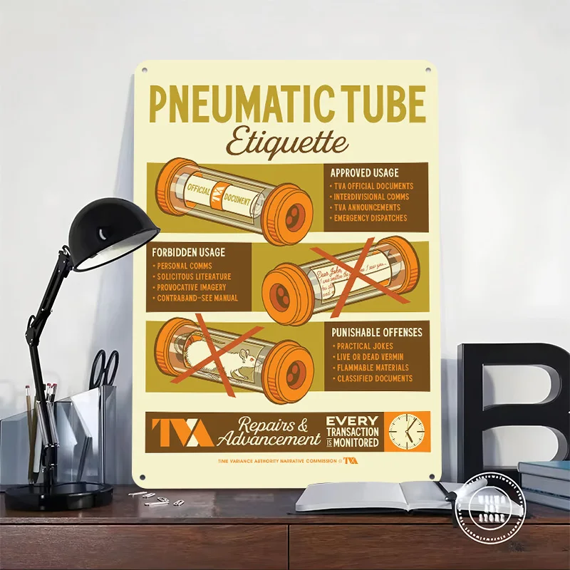 Pneumatic Tube Etiquette Tin Plaque Poster Customized Retro Wall Art Vintage Metal Signs for Room Mancave Decoration Gaming Home
