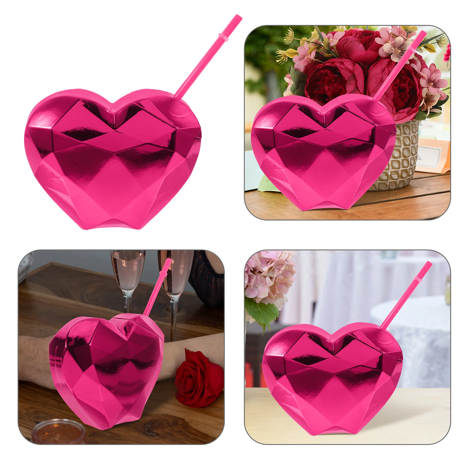 

Heart Shaped Water Cup 600ml Electroplated Straw Portable Kids Cups Milkshakes Cocktails Mugs Party Supplies Reusable Bottle