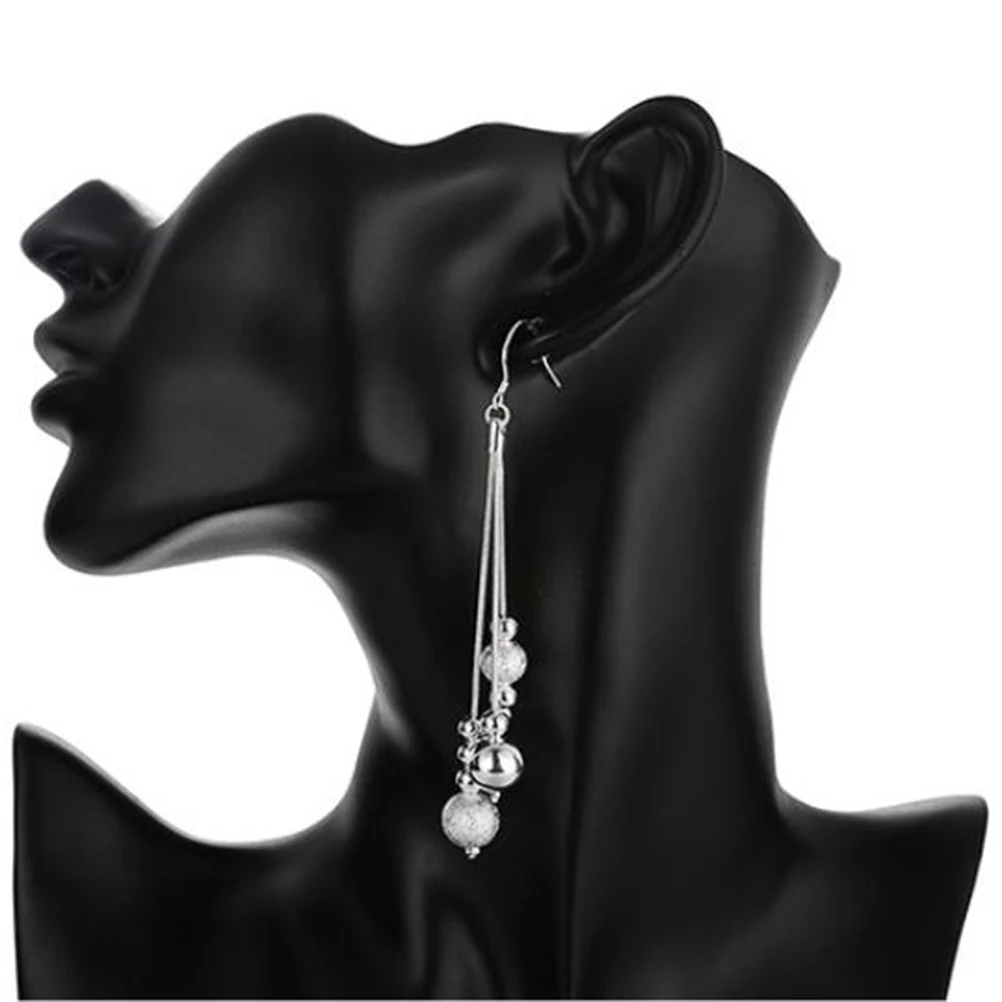 

Tassel Earrings Silver Plated Long Dangle Japanese Korean Ball Pendants Alloy Jewelry Black Sexy Elegant Occasions Gifts