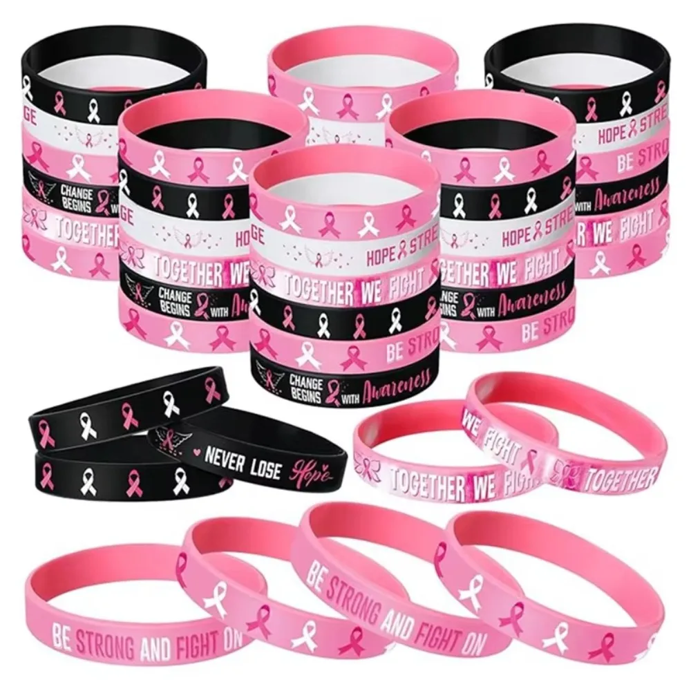 6/8PCS Silicone Breast Cancer Awareness Bracelets Hope Strength Rubber Bracelet Faith Courage Inspiring Bracelets
