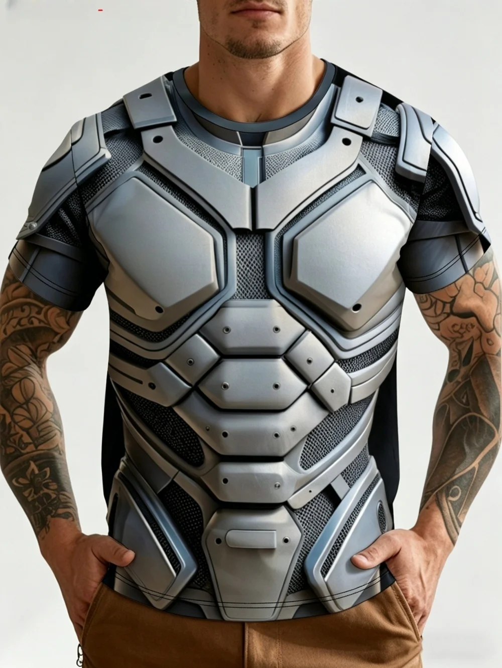 3D-gedrucktes T-Shirt im Metall-Stil für Herren, lässig, Rundhalsausschnitt, Kurzarm, lockere, lustige T-Shirts, Streetwear, Herrenbekleidung – Detail 4