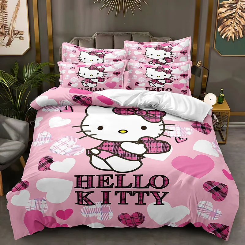 Hello Kitty Cute Cat Anime 3Pcs/Set Bedding Set Sheet Children Room Bed Sheet Pillow case Bedding Set Queen Bedding set