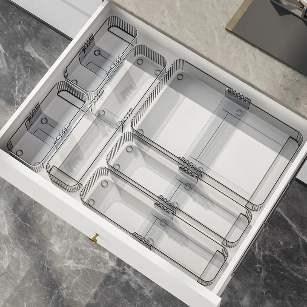 Multifunctional Adjustable Expandable Drawer Organizer Divided Plastic Divider Box Transparent Drawer Storage Bin