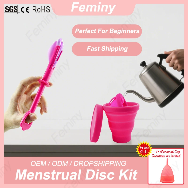 

Feminy XS Menstrual Discs With Applicator And Container Case Set Medical Silicone Coletor Menstrual Period Cup Storage Box