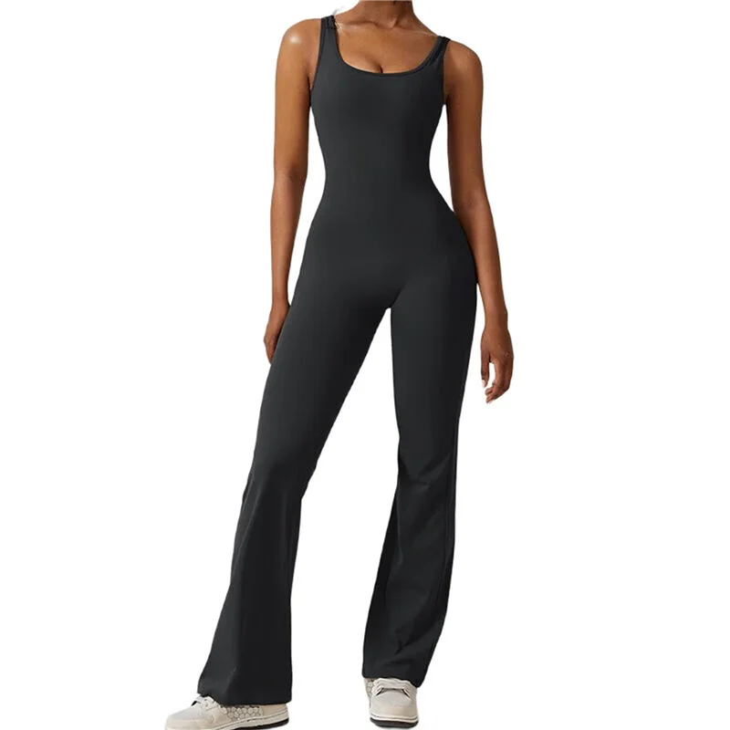 

Women Workout Flare Jumpsuits Backless Butt Lift Gym Yoga Jumpsuits