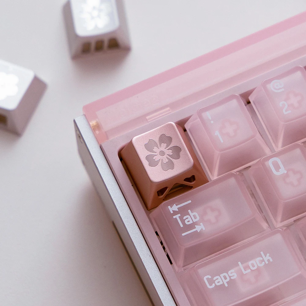 Sakura Hollow Aluminum Alloy Keycap Set 3Pcs 6.25u Spacebar 2.25u Shift 1u ESC Artisan Keycaps for Mechanical Keyboard DIY Mod