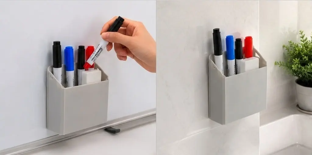 3Pcs Suction Cup Marker Holder Whiteboard Pencil Cup for Glass Tile Whiteboards Ample Space Pens Markers Erasers Clutter Free