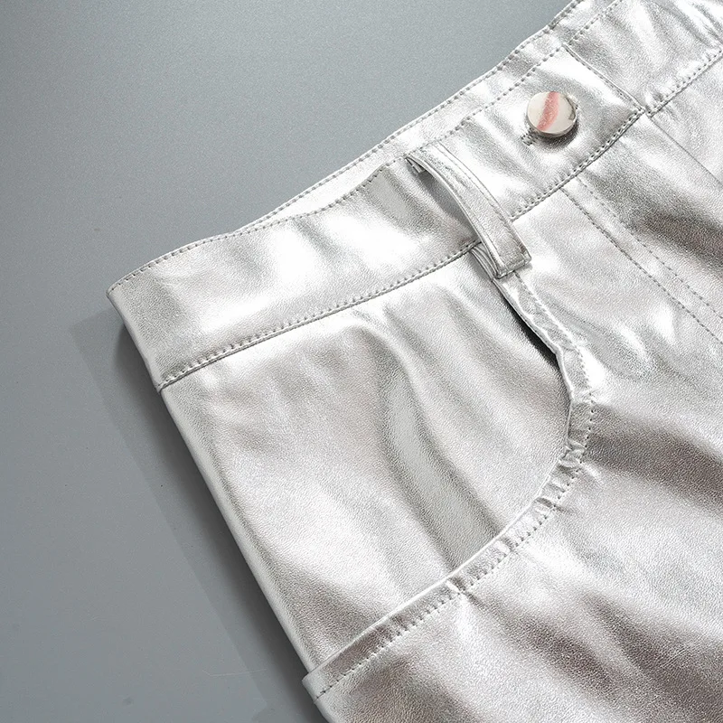 High Waist PU Leather Pants Candy Color Casual Shiny Street Style Spring 2023 Women's Fashion Sexy Party Trousers
