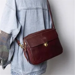 Vintage high quality genuine leather men's messenger bag casual designer luxury real cowhide waterproof work tablet shoulder bag