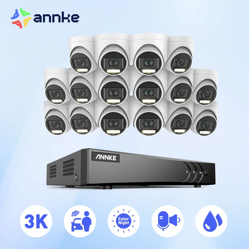 ANNKE 16CH 5MP 3K Lite HD Video Security System 5IN1 H.265+ DVR With 16X 5MP Dome Weatherproof Surveillance Cameras CCTV Kit