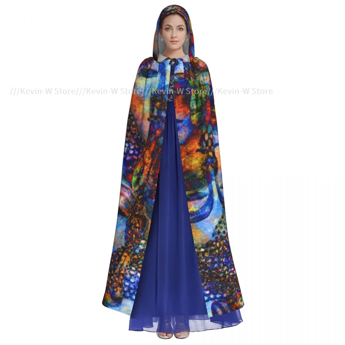 Buddha Pattern Hooded Cloak Polyester Unisex Witch Cape Costume Accessory