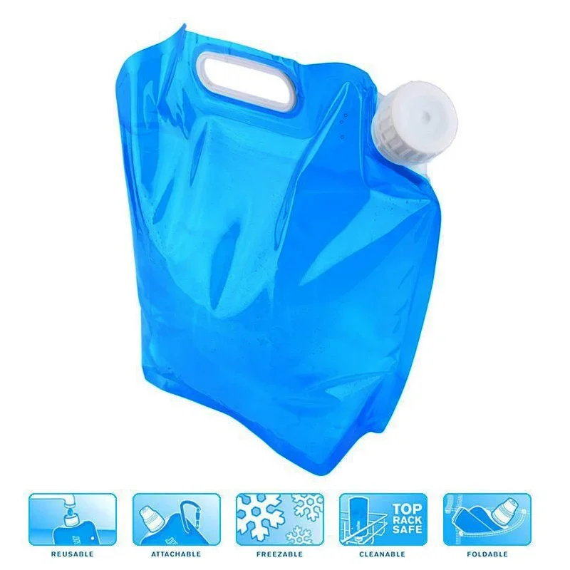 Bolsas de agua plegables para exteriores, contenedor de agua portátil para acampar, cocinar, Picnic, barbacoa, portador de coche, tanque de agua de 5L/10L, nuevo