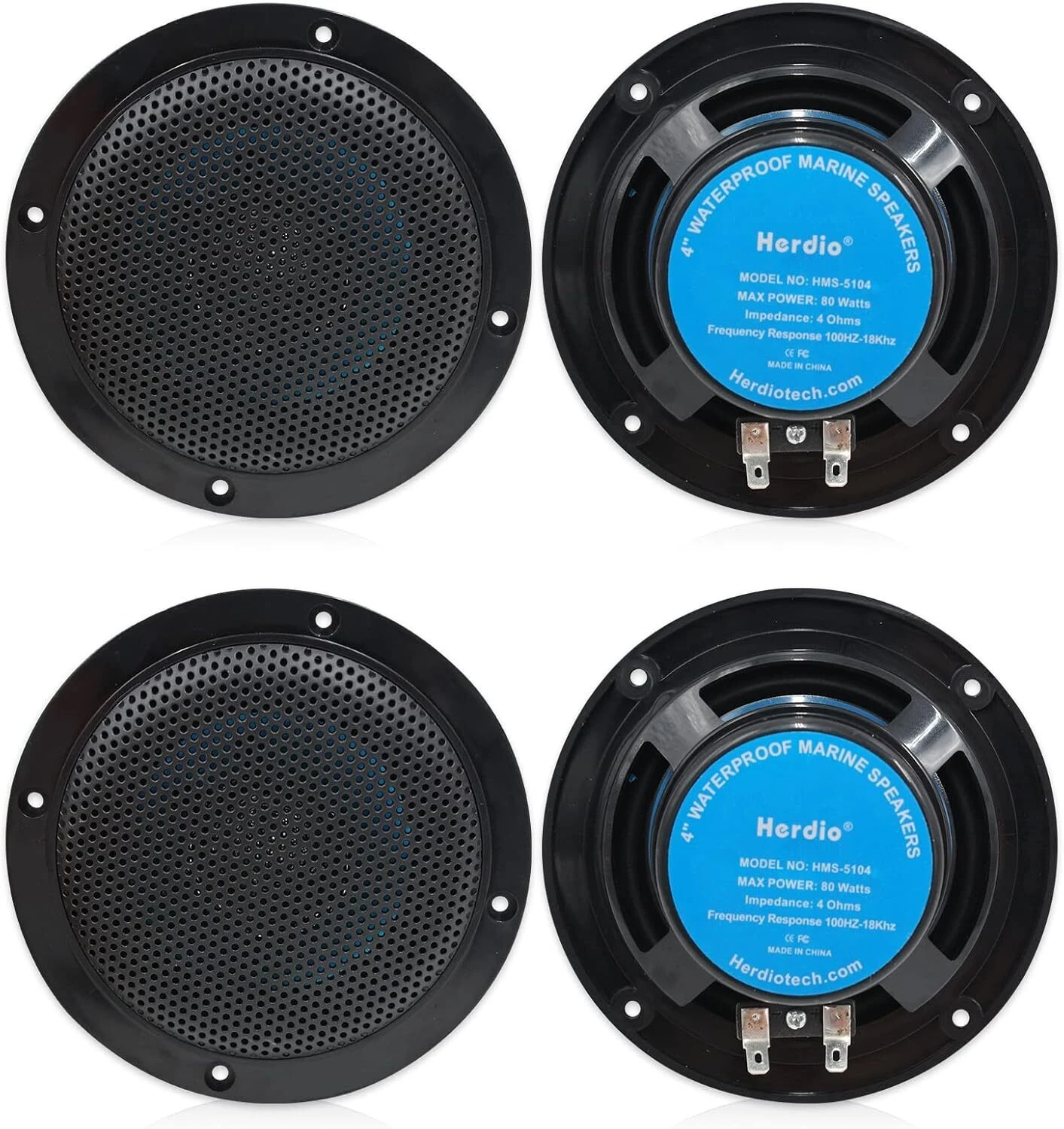 

Herdio 4PCS 4'' 320W 2 Way Marine Boat Waterproof Ceiling Speakers For Bathroom SPA UV-Proof Music Speaker With Flush Mount