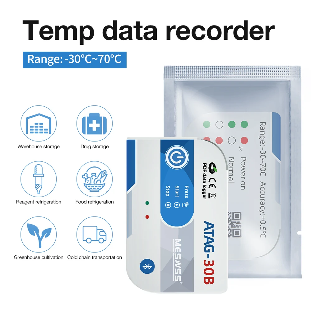 Smart Bluetooth Temperature Data Logger Disposable Temp Logger 180 Days PDF Recorder 65000 Points Datalogger for Food Cold-chain