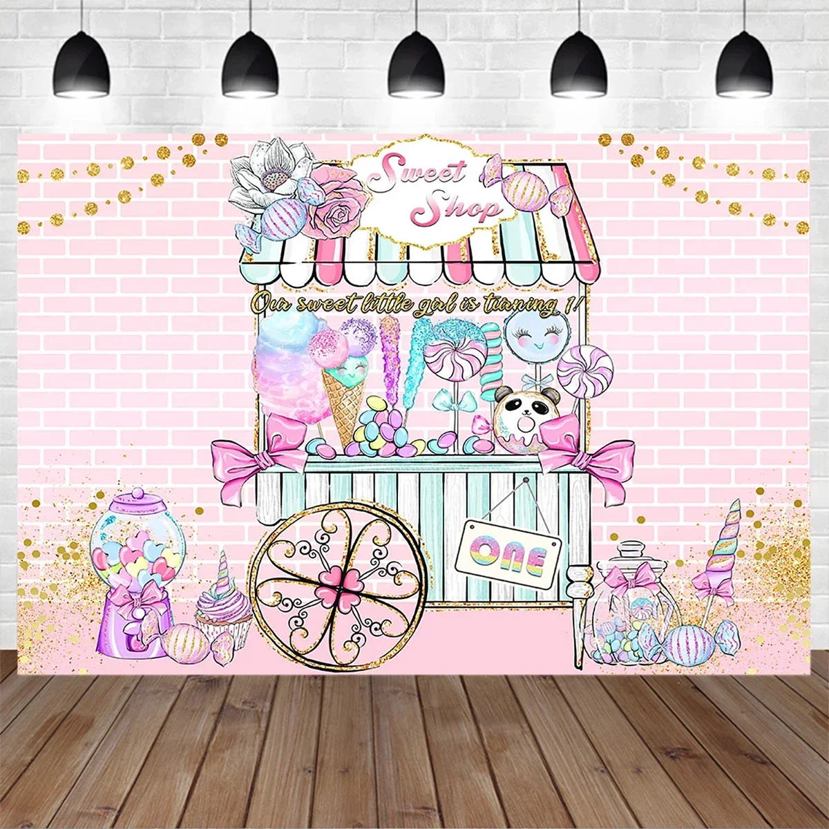 Sweet Ice Cream Girl One Birthday Party Photography Background Banner Flower Candy Shop Pink Backdrop Newborn Photo Celebration