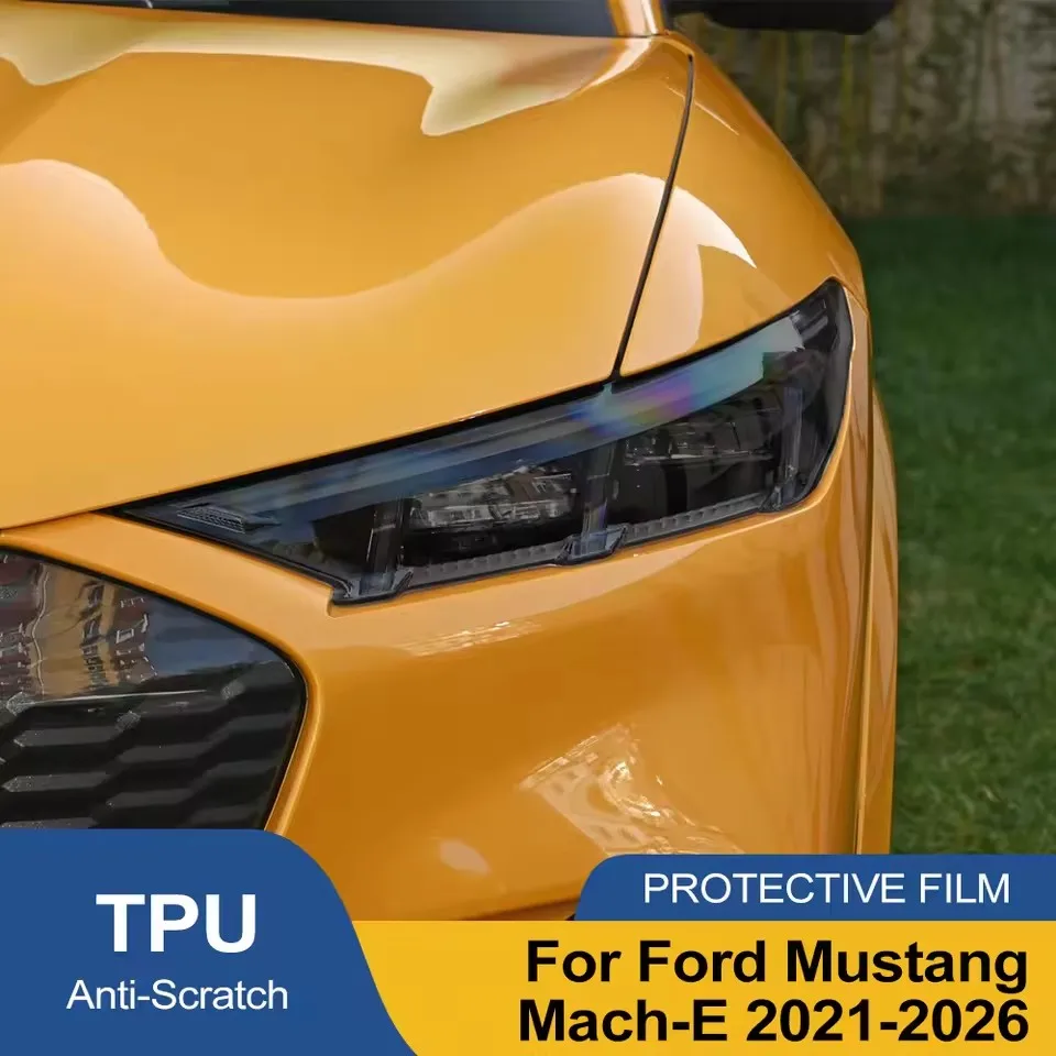 For Ford Mustang Mach-E 2021-2023 TPU PPF High-Gloss Smoke Black Pre Cut Car Headlight Protective Film Anti-Scratch Vinyl Film