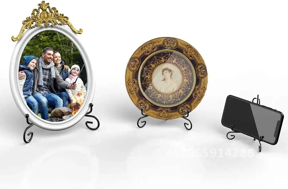 10 Pcs Iron Tablets Stand Iron Easel Plate Display Metal Gold Black Frame Picture Holder Silver Art Plates Stand Display Photo