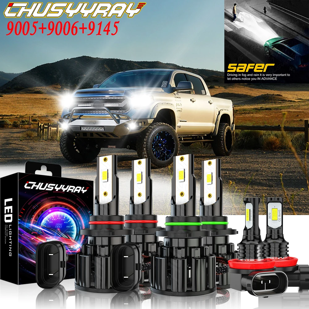 

CHUSYYRAY 6x Compatible For Toyota Tundra 2007-2013 Combo 9005 9006 LED Headlight High / Low H11 Fog Light Bulbs Kit Car lights