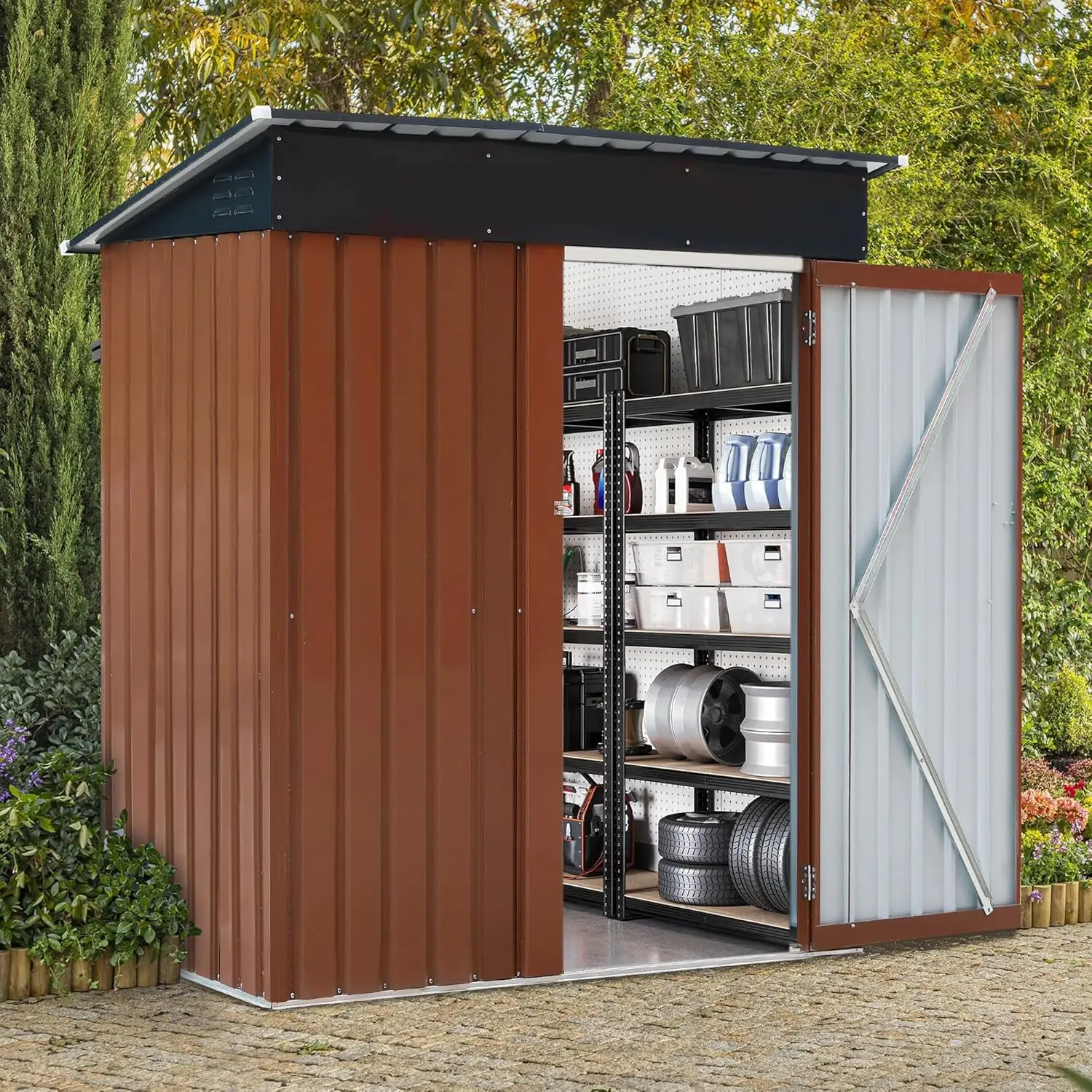 

Уличный сарай 5x3 фута с запираемой дверью, наклонной крышей, прочный металлический, для заднего двора и патио, на заказ