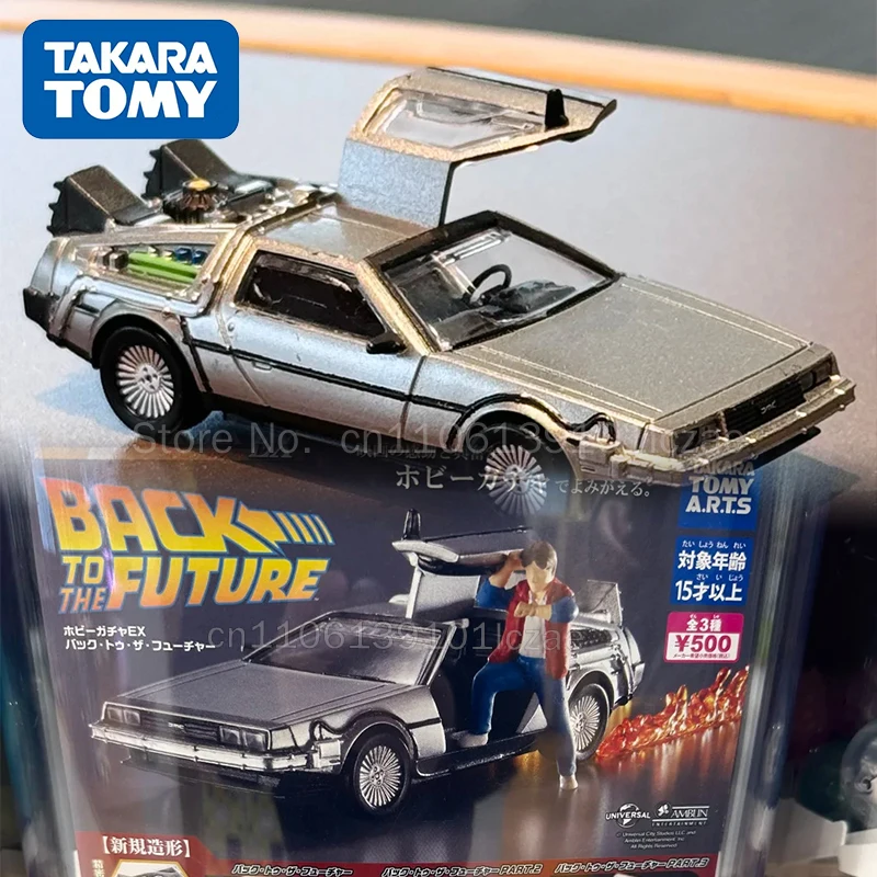 Оригинальная фигурка Takara Tomy: «Назад в будущее», машина времени Делориан, масштаб 1/64, литая модель автомобиля, коллекционная игрушка для демонстрации.
