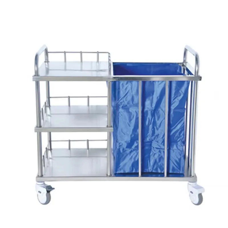 Hospital Furniture Medical Stainless Steel Trolley Dirt Bag Nursing Cart With Different Size