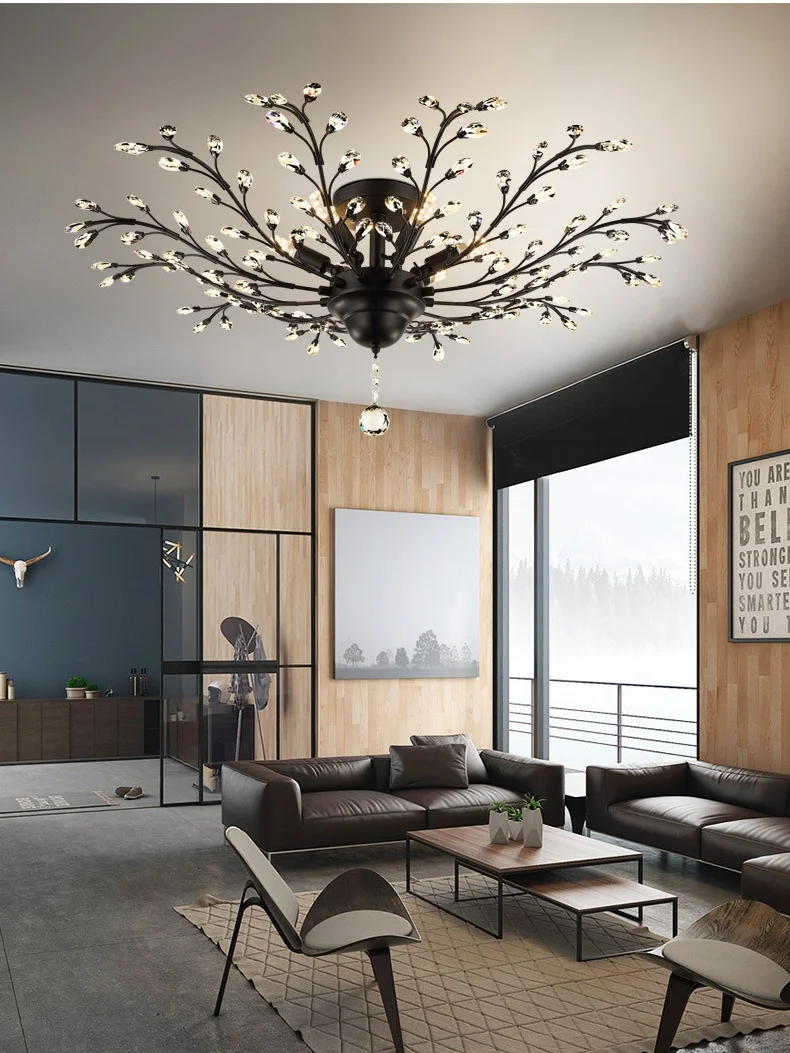 Retro American Tree Ceiling Chandelier Crystals