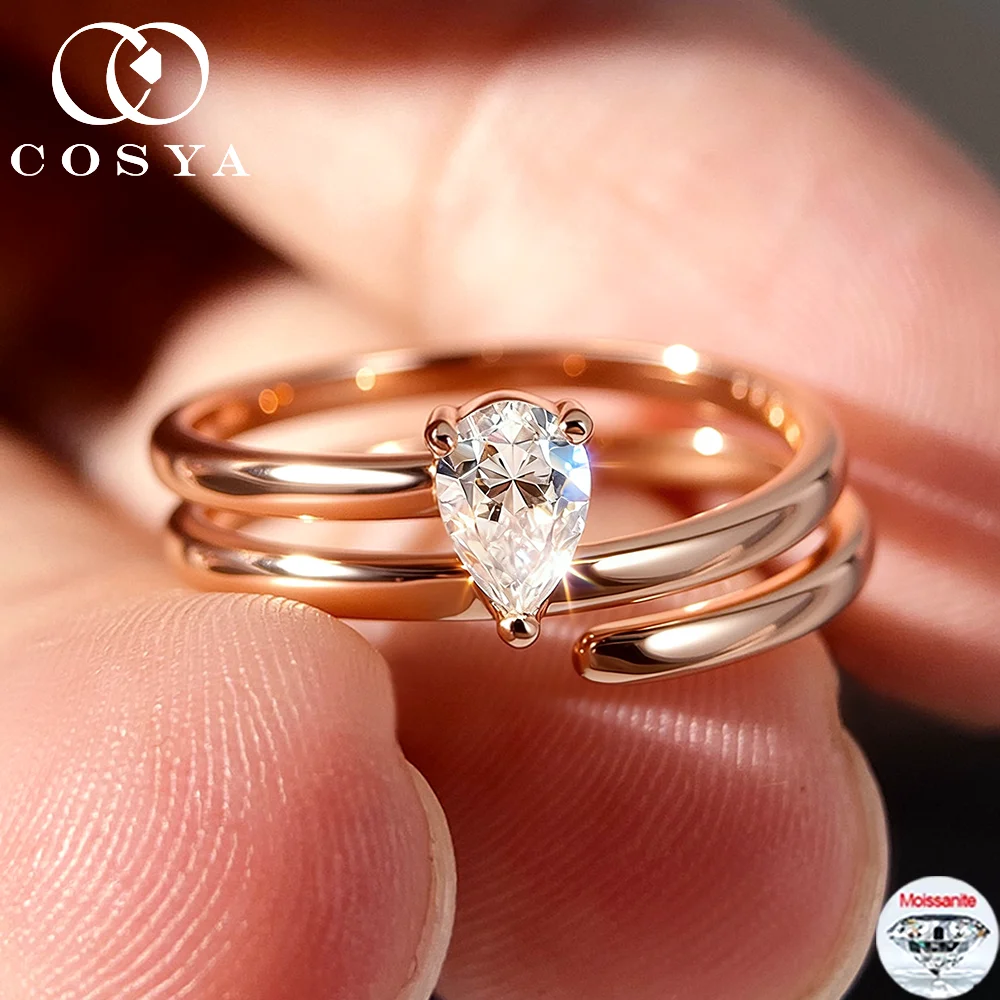 

COSYA 0.5CT Real Moissanite Solitaire Ring For Women 925 Silver Lab Daimond Wedding Tail Pinky Ring Daily Fine Jewelry Gifts