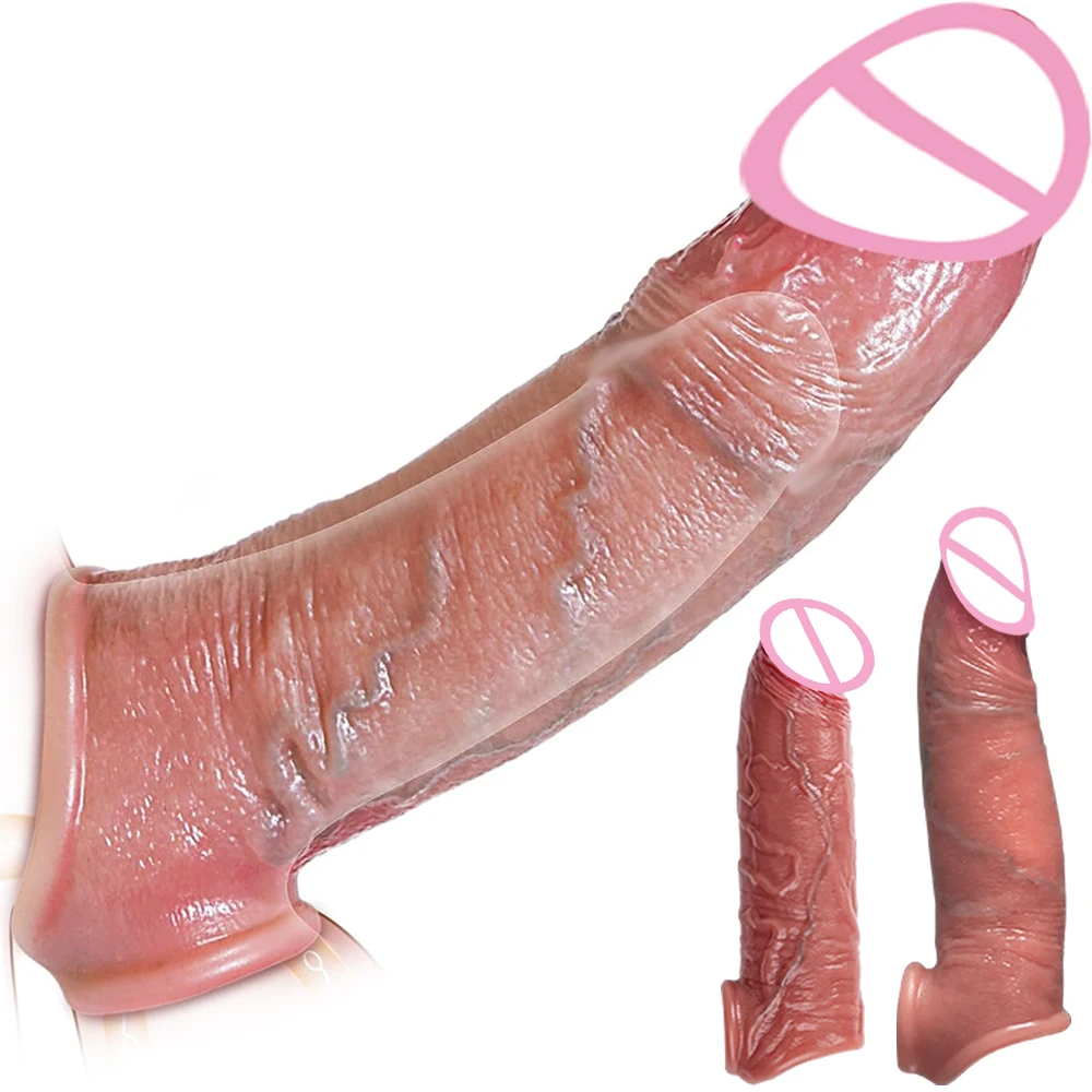 Realistic Silicone Cock Extender for Men Reusable Delay Ejaculation Enhance Erection Realistic Adult Sex Toy for Men Couples 18+