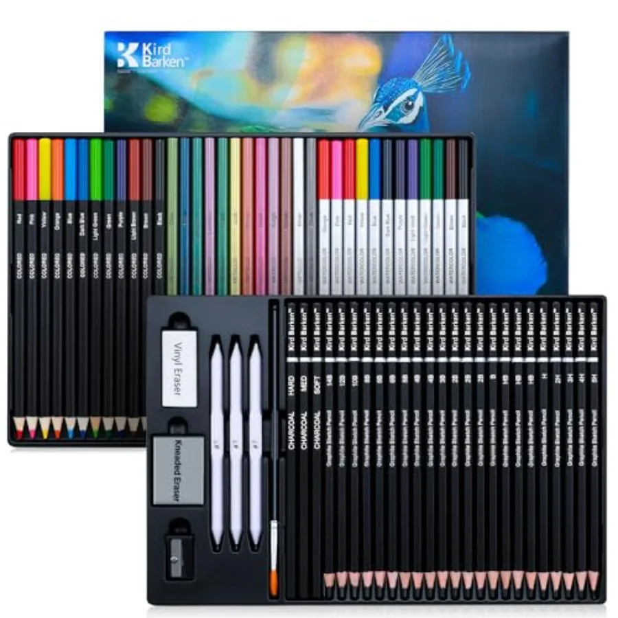 

70 PCS Art Supply Drawing Set, Pro Art Supplies with Tutorial, Colored, Graphite, Charcoal, Watercolor and Metallic Pencil, for