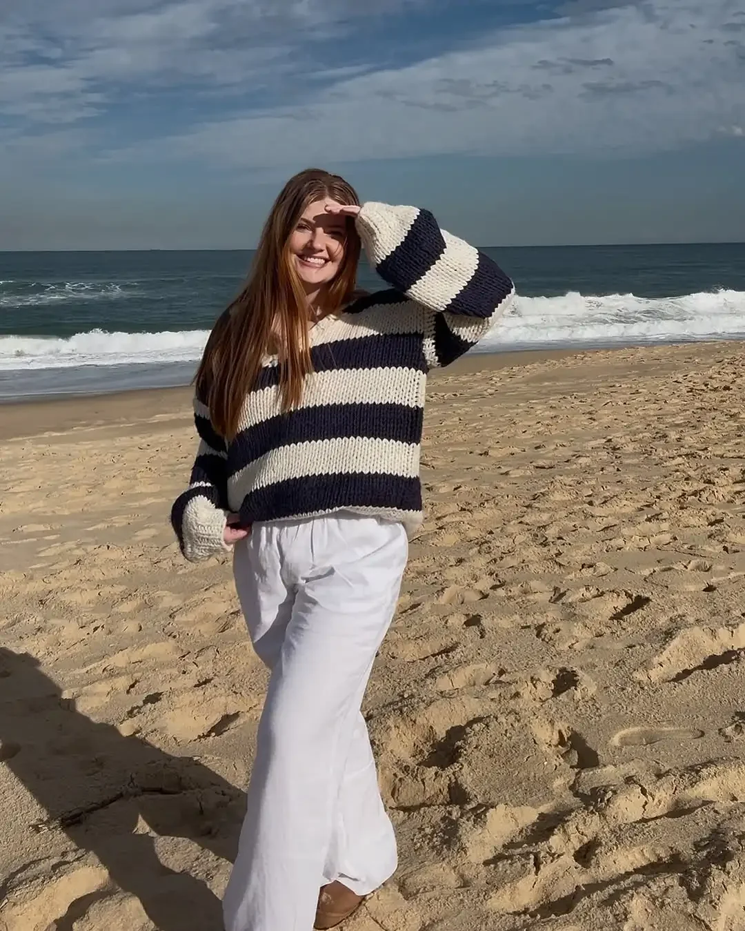 Striped Knit Sweater Women Fashion Irregular Collar Off-shoulder Long Sleeve Loose Pullover Autumn Ladies Street Daily Sweaters