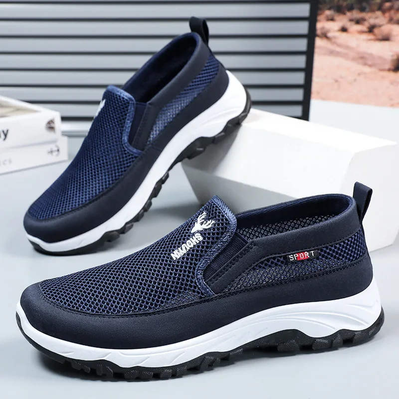 Mesh Shoes for Men's Versatile Single Shoes with Soft Soles, Casual and Comfortable Cuffs, Middle-aged and Elderly Cloth Shoes