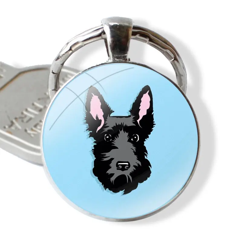 fashion Scottish Terrier dog Keychain Handmade Glass Cabochon Key Ring Holder Pendant Key Chains