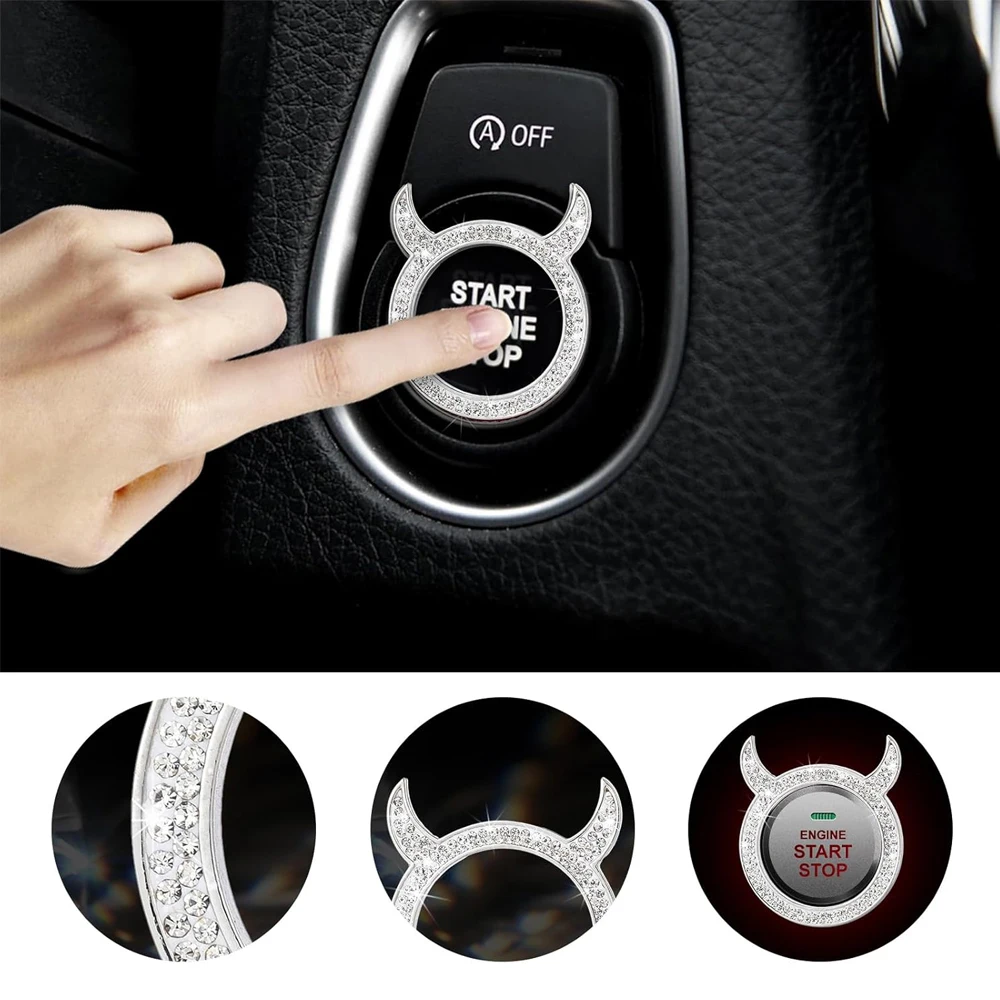 1 Pcs Crystal Car Stickers Rings Car Decals, Push Start Button Bling Ignition Ring Sticker, Bling Car Interior Accessory Women