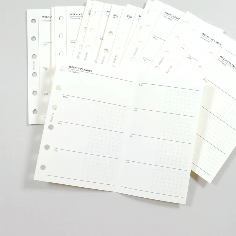 Fromthenon Minimalist Hand Ledger Loosening Paper A6A7 Two Fold Weekly Plan Replacement Core Schedule Inner Page