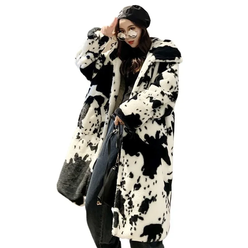 2024 Winter Womens Faux Fur Coat Long Fashion Luxury Fuzzy Outerwear Thickened Warm Fluffy Jacket Vintage Hooded Baggy Fur Coats