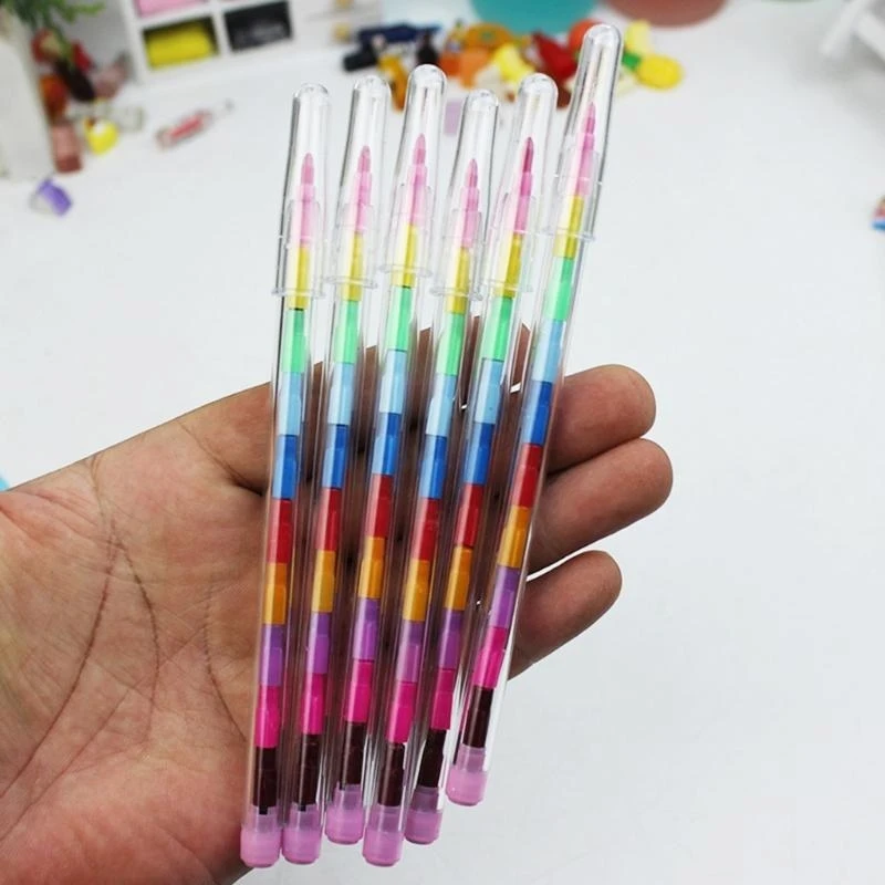 10/24Pcs Stackable Crayon Pencils Party Favor Kid 11 Color Building Block Colorful for School Boys Girls