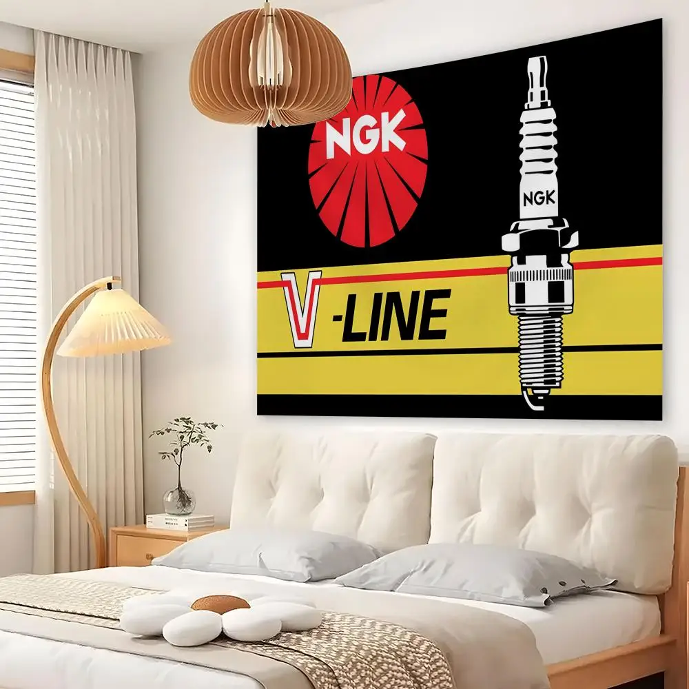 N-NGK Spark Plugs Tapestry Custom Living Bedroom Party Dormitory Interior Wall Bohemian Decoration Attached Clip