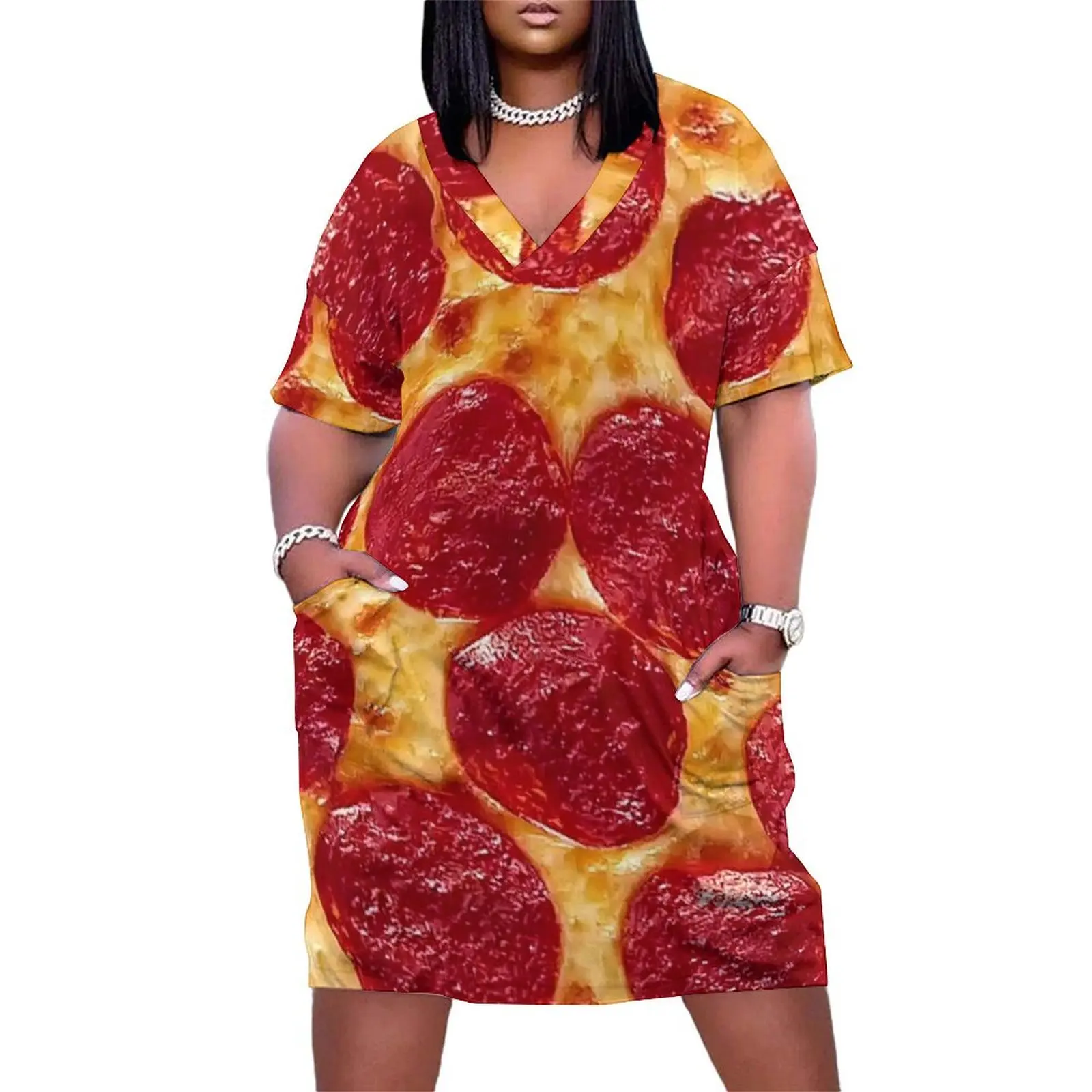 

Pepperoni Pizza Loose Pocket Dress wedding guest dress 2024 Dress woman Women"s summer dresses for woman