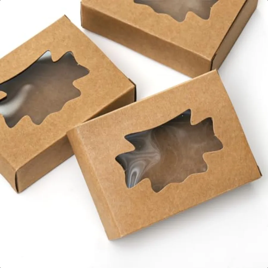 100er-Pack Seifenkisten aus Kraftpapier, Kraft-Leckerli-Boxen mit Fenster, Rec-Seifenverpackungen, Verpackung, Seifenherstellung, Kleiderbügel für Bäckerei, Süßigkeiten, Ch