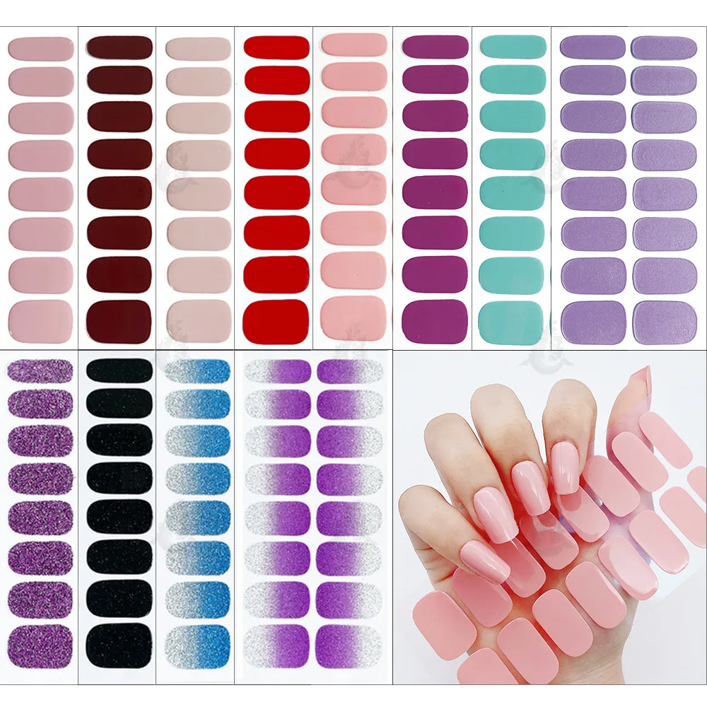 

MEBIS Spot Nail Sticker with Adhesive Backing Solid Color Gradual Change Series 16 Finger Set Nail Sticker Faux Ongles