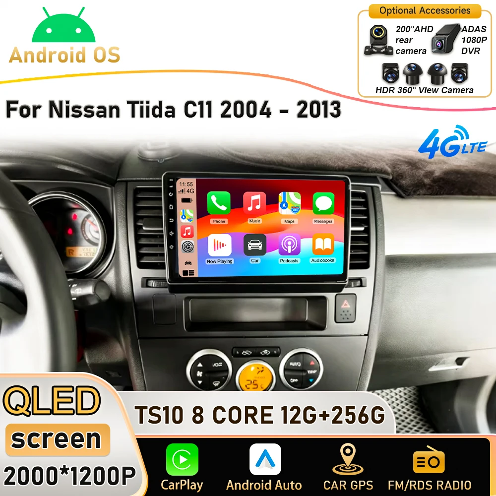 

Android 16 2K Incell Screen For Nissan Tiida C11 2004 - 2013 Stereo Head Unit GPS Navigation High-performance CPU BT 5G wifi GPS