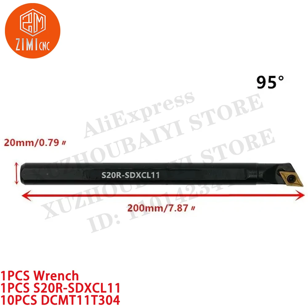 1PC S20R-SDXCL11 Left hand External Boring Bar Tool Holder +10PC DCMT11T304 Inserts Carbide Inserts CNC metal lathe cutting tool