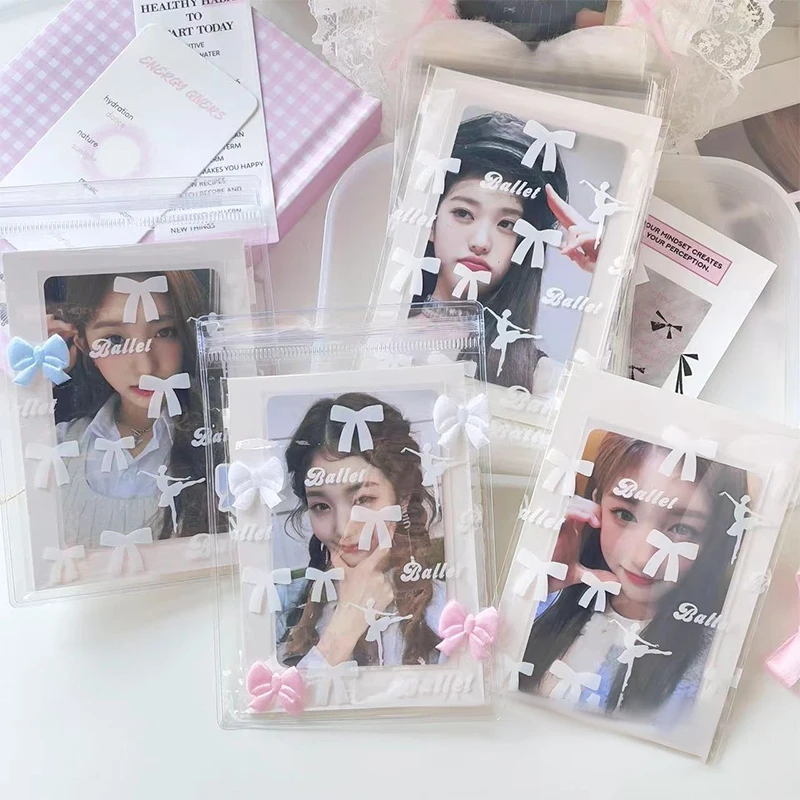 50Pcs INS Ballet Style Photocard Protector Kpop Bowknot Print Self-adhesive Opp Bags Card Sleeve Gift Packaging Self Sealing Bag