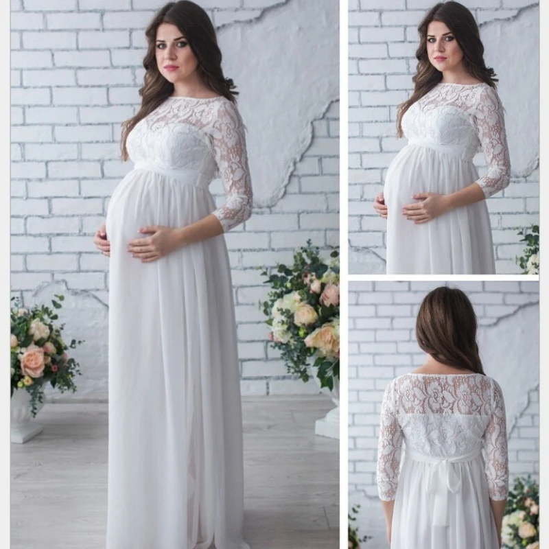 European and American Long Sleeved Lace Pregnant Woman Sexy Loose Trailing Jumpsuit Long Skirt Pregnant Woman Dress