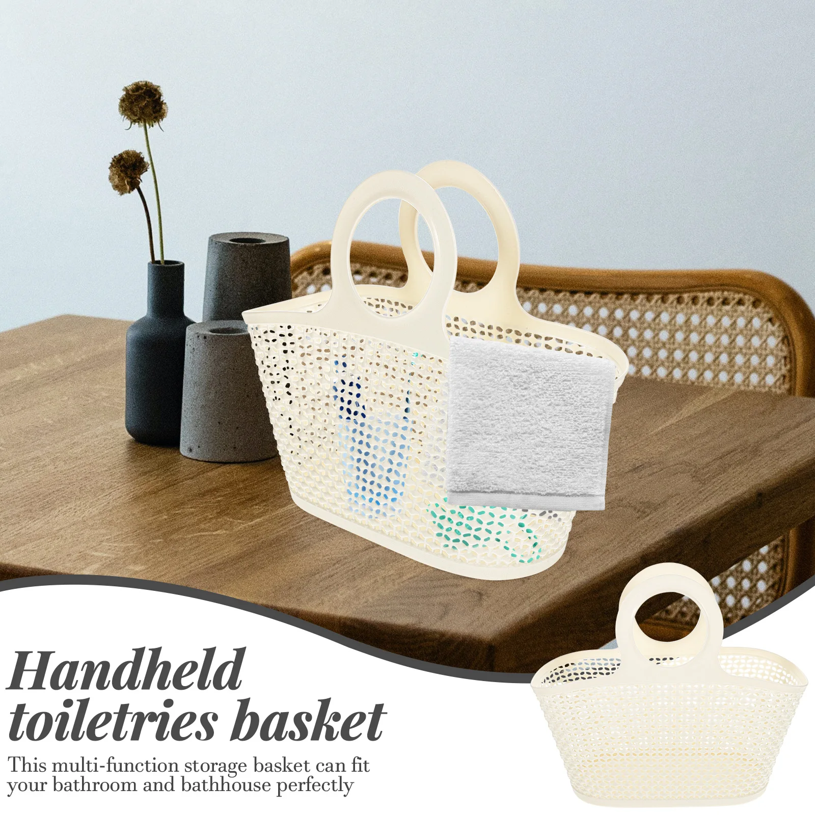 

2Pcs Handle Shower Basket Portable Toiletries Organizer Stable Bottom for Bathroom Dormitory Home Shower Basket