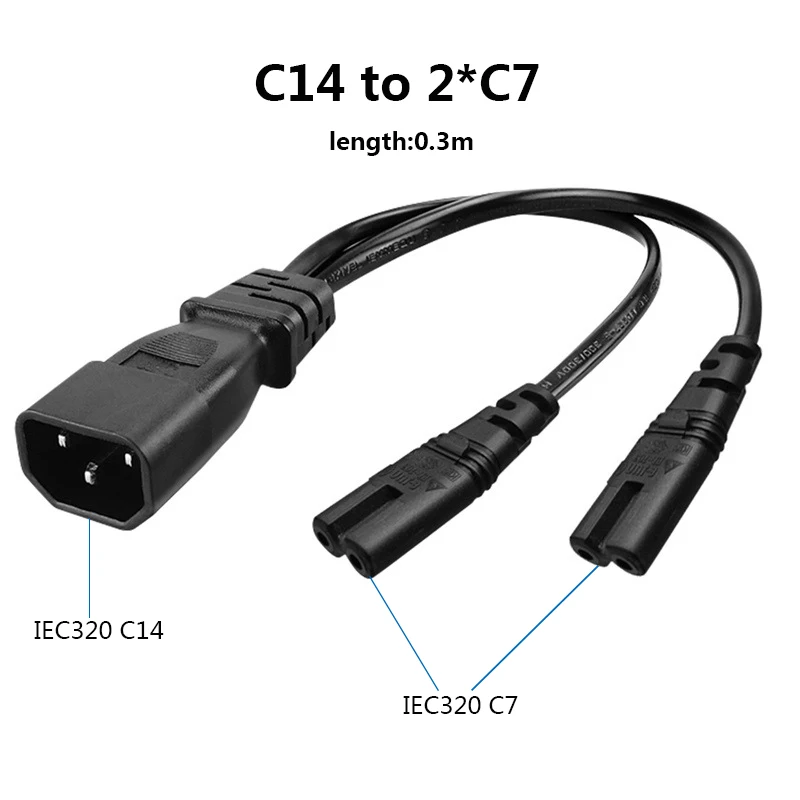 IEC 320 C14 to C7 Double 2 Pin Figure 8 Power Cable 0.3M Extender Electric Extension Cord Plug Connector UPS PDU Server