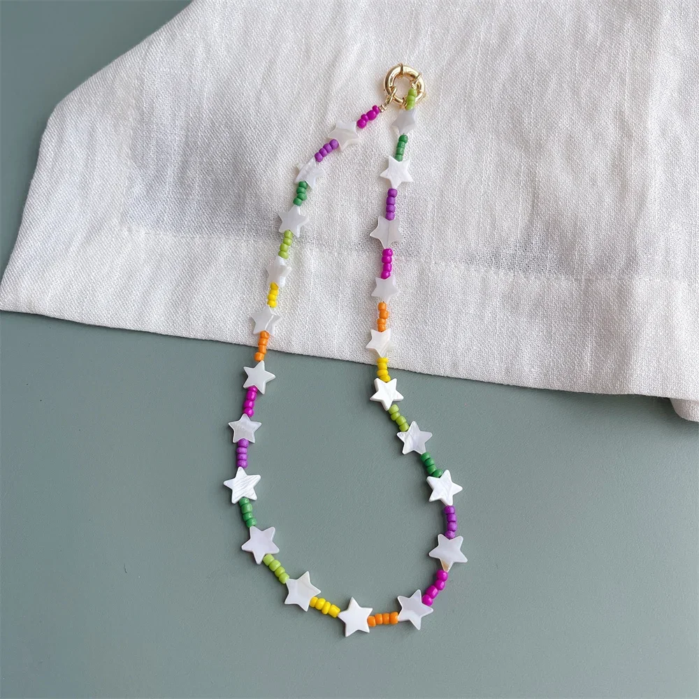 KKBEAD Boho Colorful Beads Necklaces for Girl Friends Gifts Natural Shell Heart Star Beaded Necklace Choker for Women Jewelry