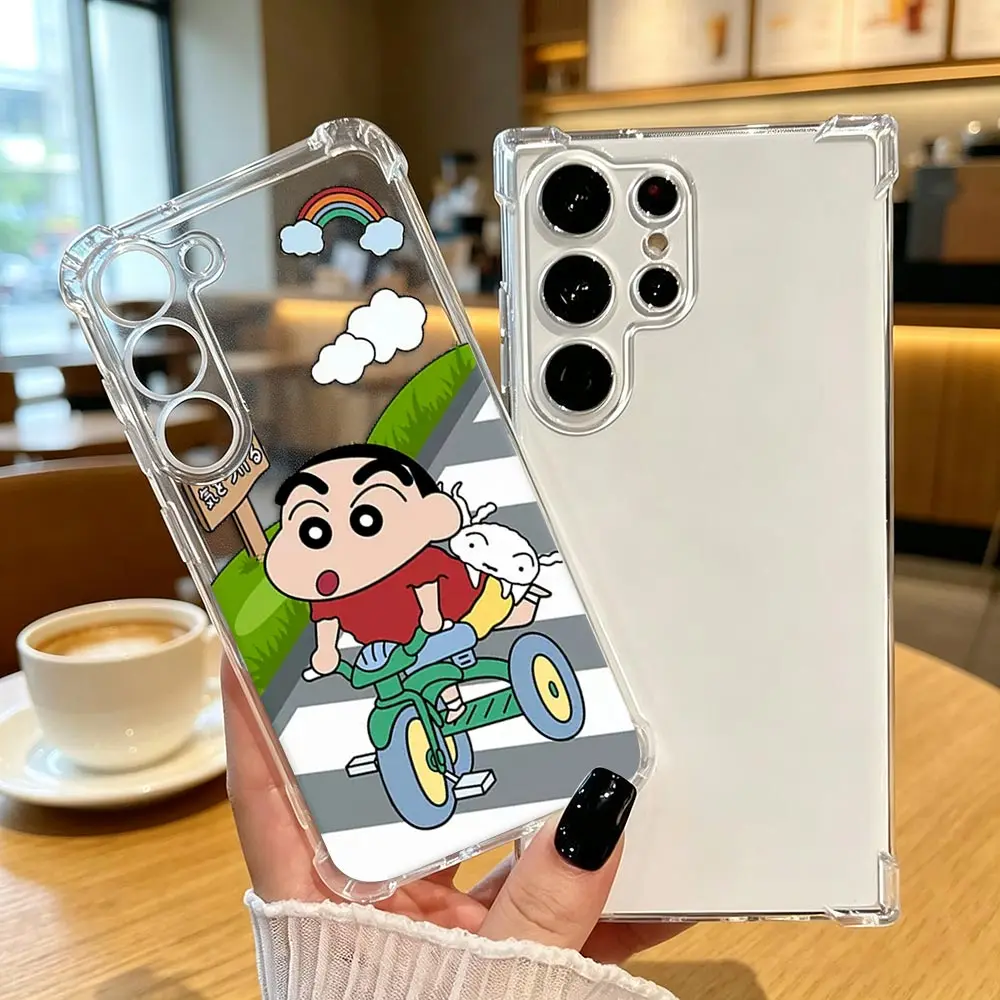 Luxury Transparent Phone Case For Samsung Galaxy S26 S25 S24 S23 S22 S21 S20 FE Ultra Shockproof Cover Funny C-Crayon S-ShinChan